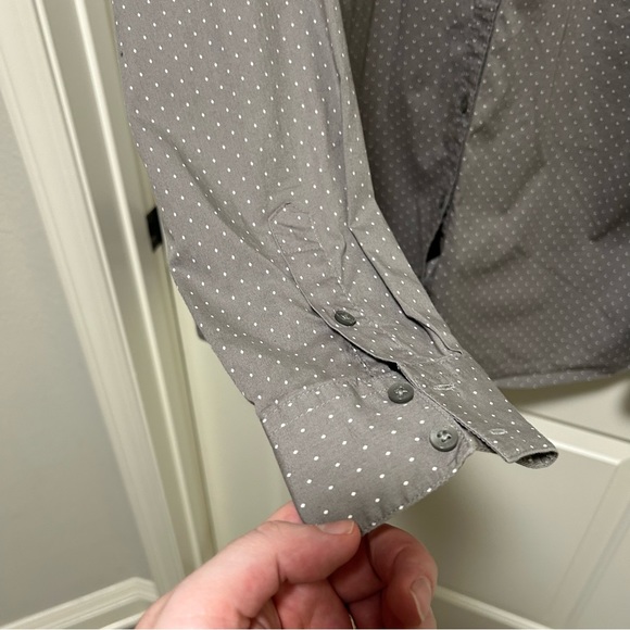 Grey with white dots button-down long sleeve shirt - Picture 7 of 7